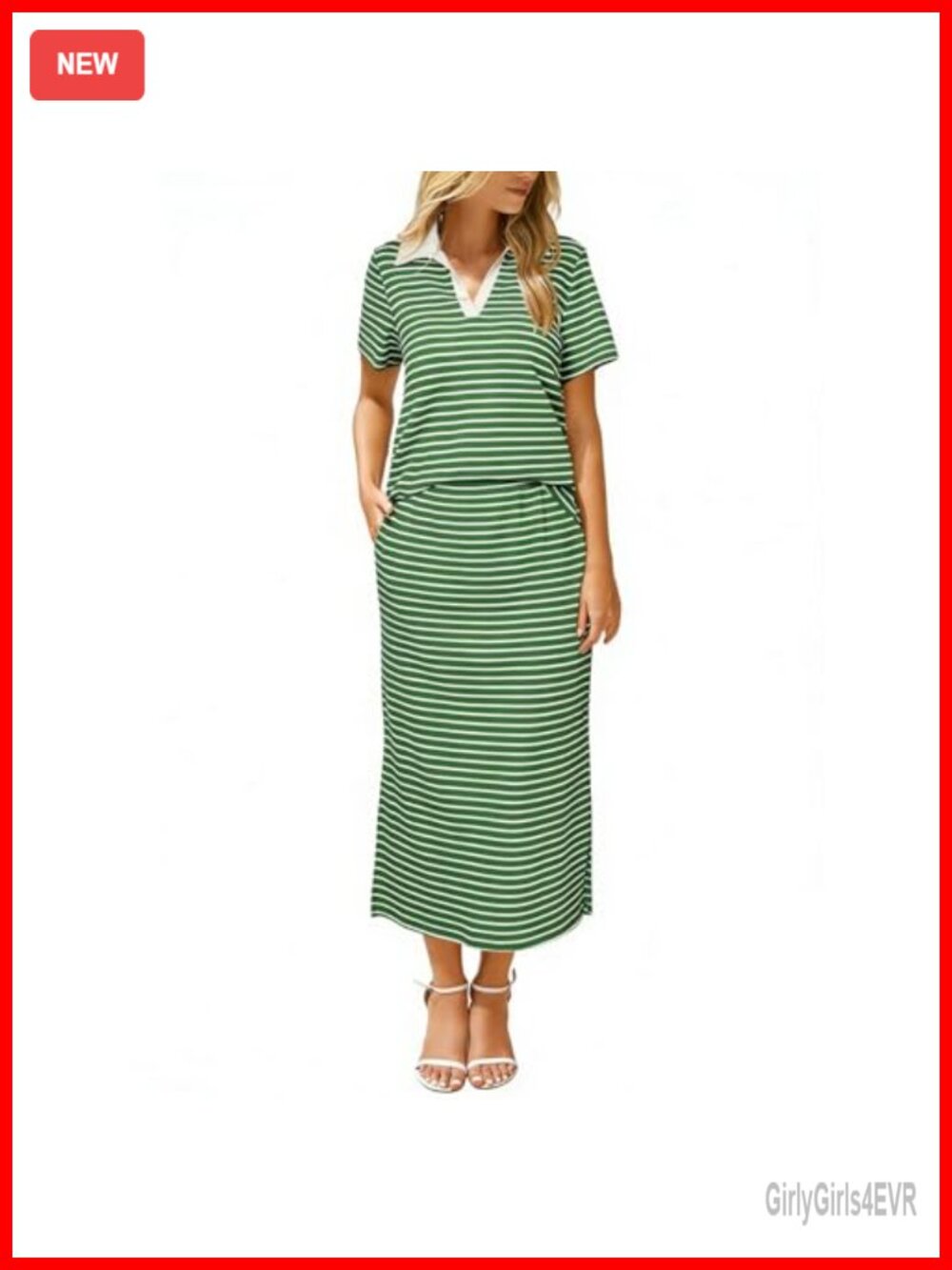 Striped Two Piece Skirt Set Split Maxi Lounge Outfit with Pockets